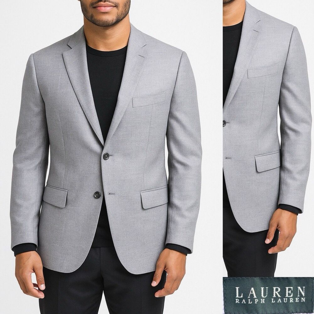 Lauren Ralph Lauren Sz 40S Solid gray Sport Coat Jacket Blazer Poly Blend